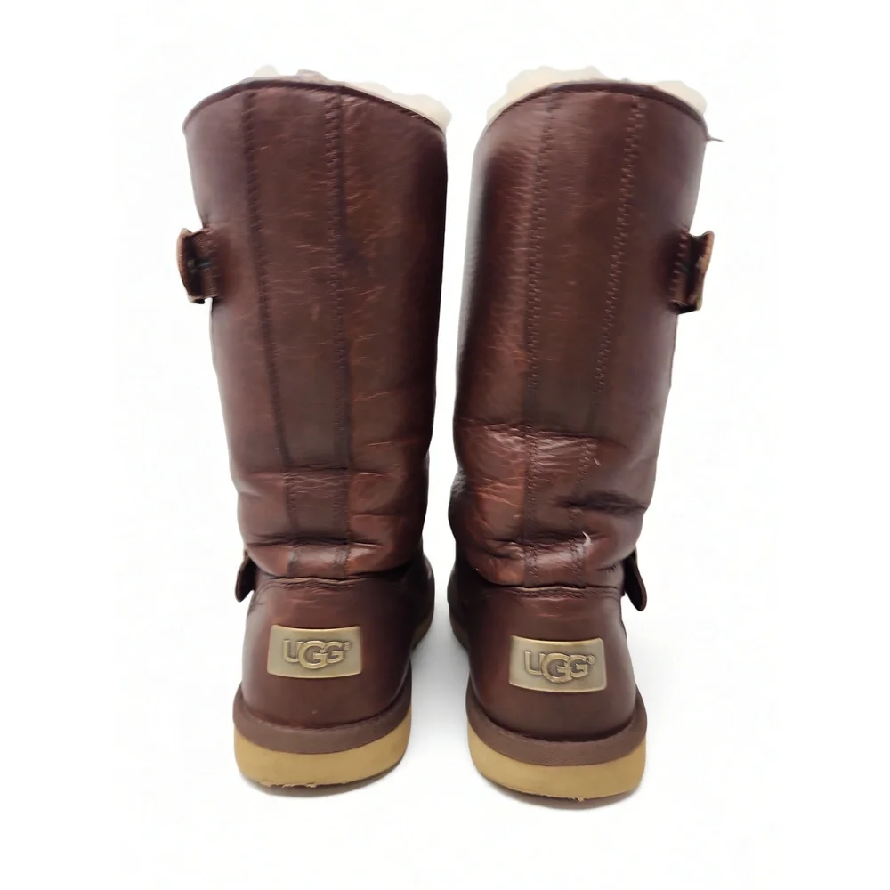 UGG Kensington Leather Boots Size 6 Buckle Strap Shearling Lined Winter Mid Calf